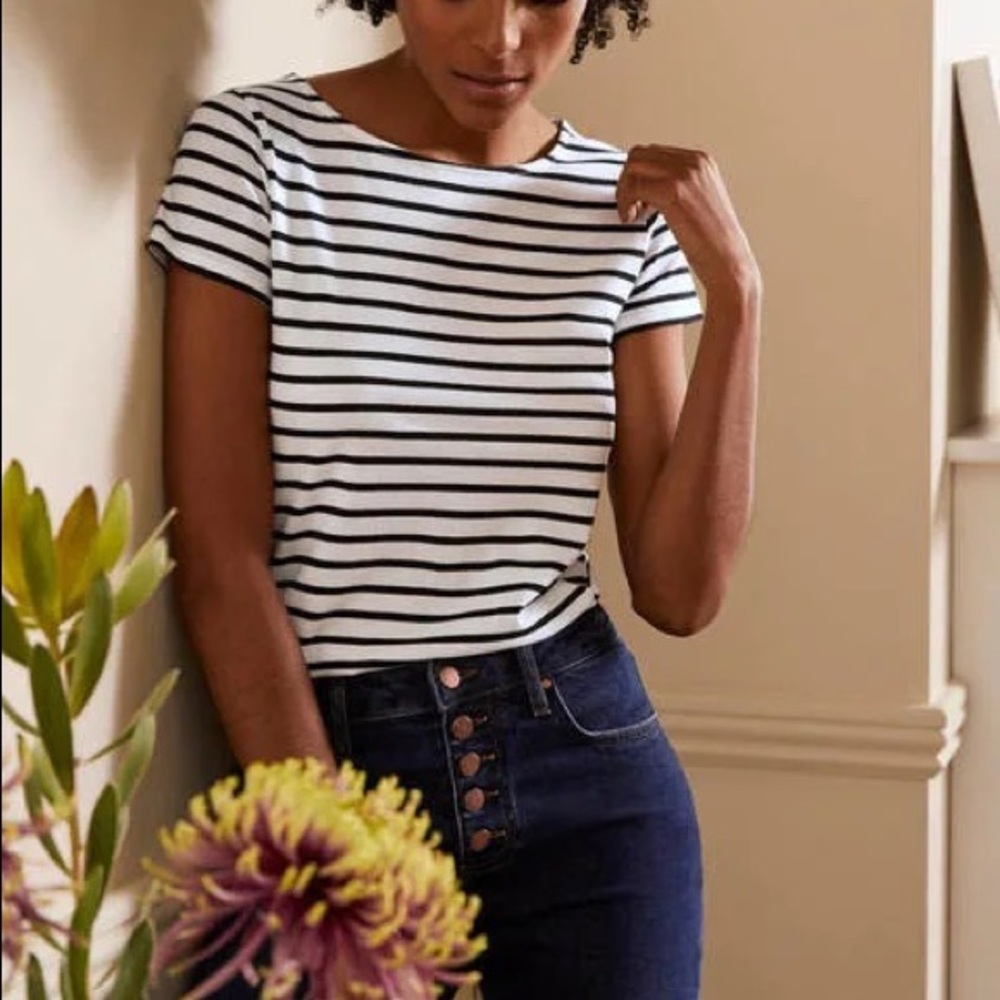 Boden Black & White Breton Striped Short Sleeve T-Shirt Tee XS